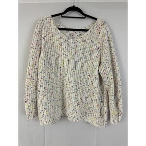 Speckled Knit Pullover Sweater, Multicolor Ribbed Long Sleeve, 100% Polyester